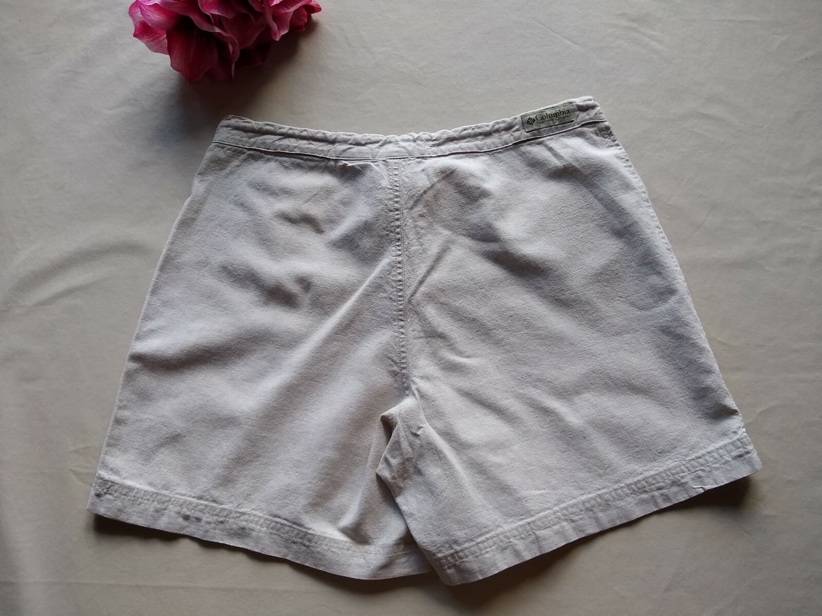Columbia Sport Linen Cotton Blend Shorts Draw String Khaki Zip Pockets Women M - Thumbnail 2
