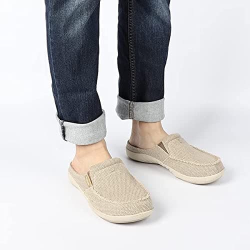 Gecko Man Arch Support Canvas House Slipper Comfort Fleece Insole Grey Mens' 8.5 - Thumbnail 6