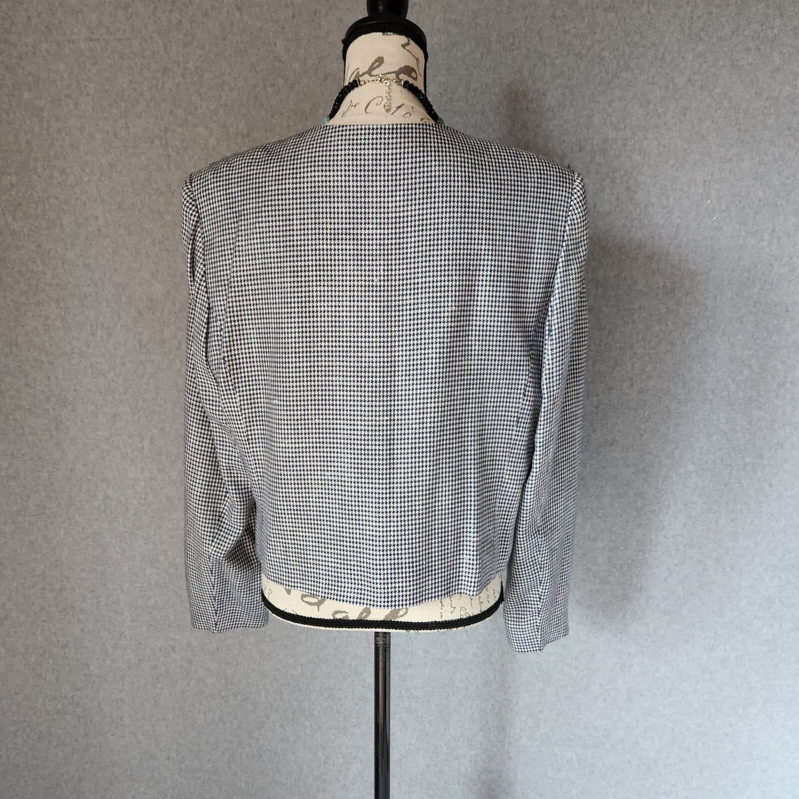 Vintage PENDLETON Houndstooth Blazer Jacket Blue White Women Sz.14 Made in USA - Thumbnail 4