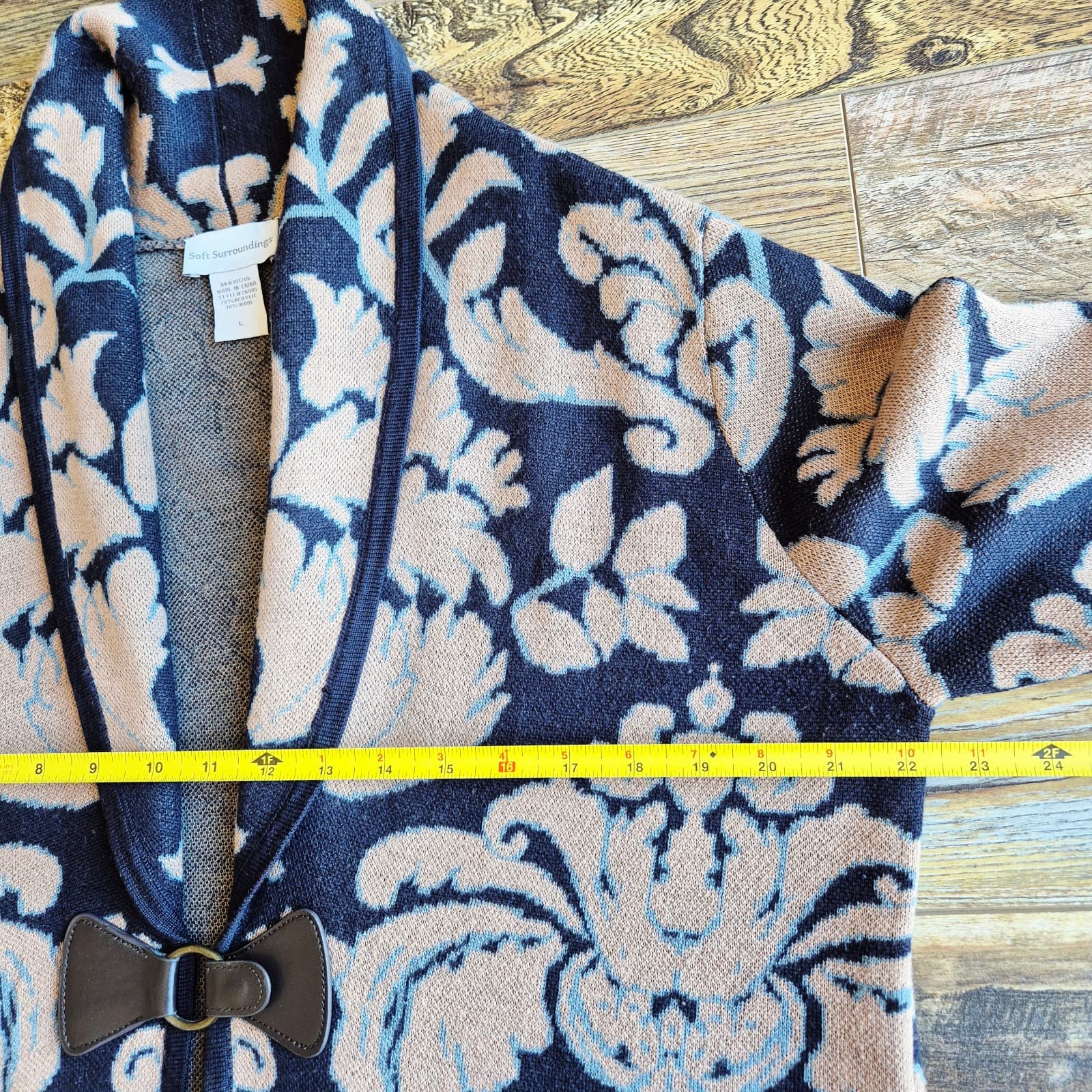 Soft Surroundings D'Orsay Wool Blend Floral Jacquard Buckle Long Cardigan Sz.L - Thumbnail 16