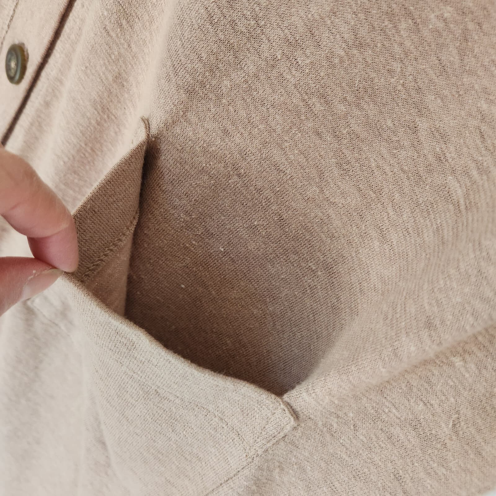 Pure Jill Duster Cardigan 3/4 Sleeve Button Pocket Hemp Organic Cotton Brown PM - Thumbnail 6
