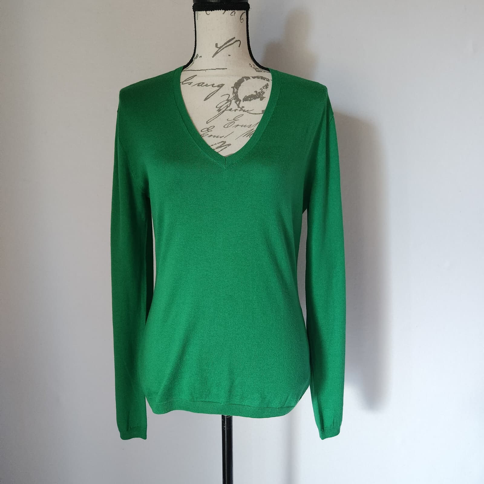 NWoT Kangra Silk Cotton Blend Sweater Pullover V-Neck Green Women's 46