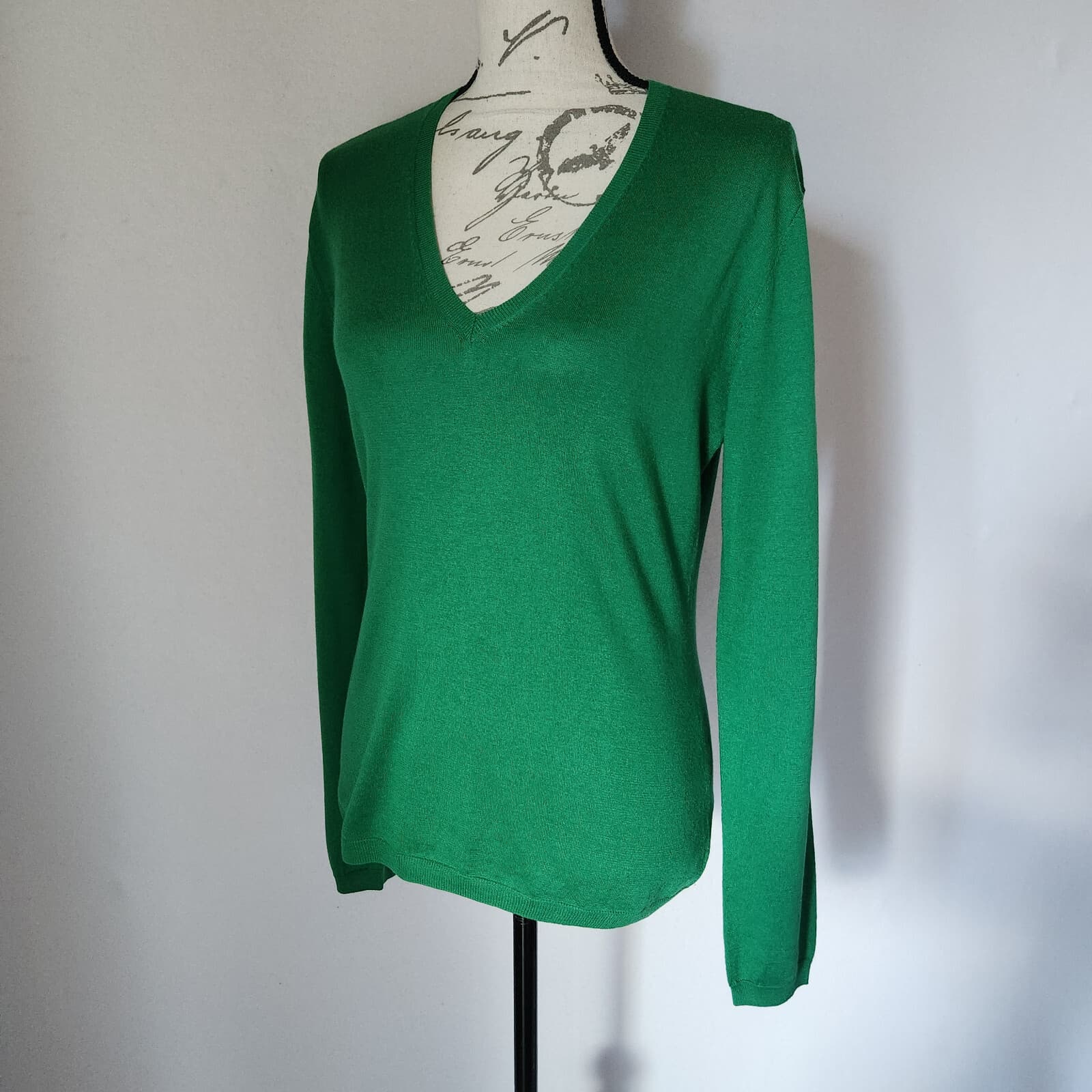 NWoT Kangra Silk Cotton Blend Sweater Pullover V-Neck Green Women's 46 - Thumbnail 2