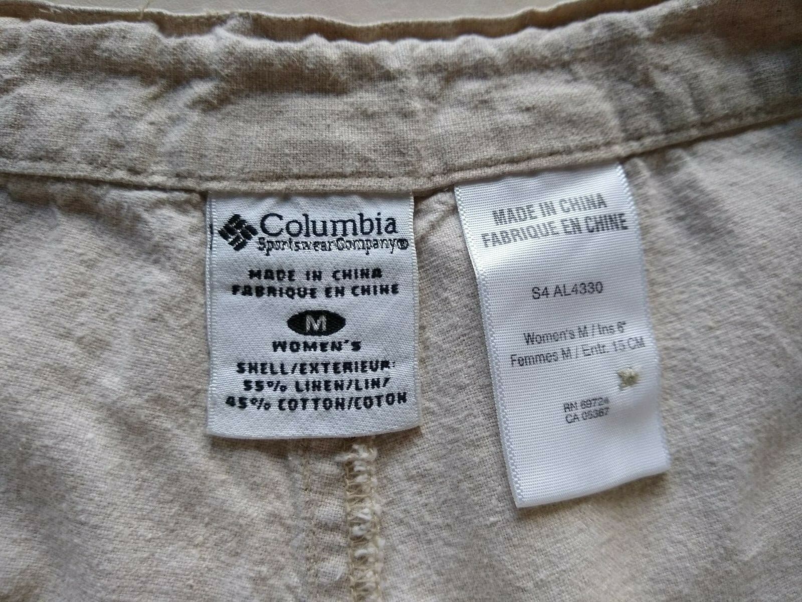 Columbia Sport Linen Cotton Blend Shorts Draw String Khaki Zip Pockets Women M - Thumbnail 5