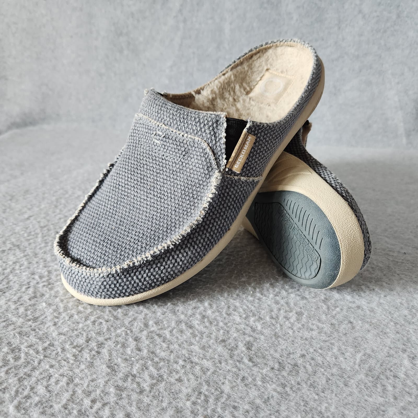 Gecko Man Arch Support Canvas House Slipper Comfort Fleece Insole Grey Mens' 8.5 - Thumbnail 2
