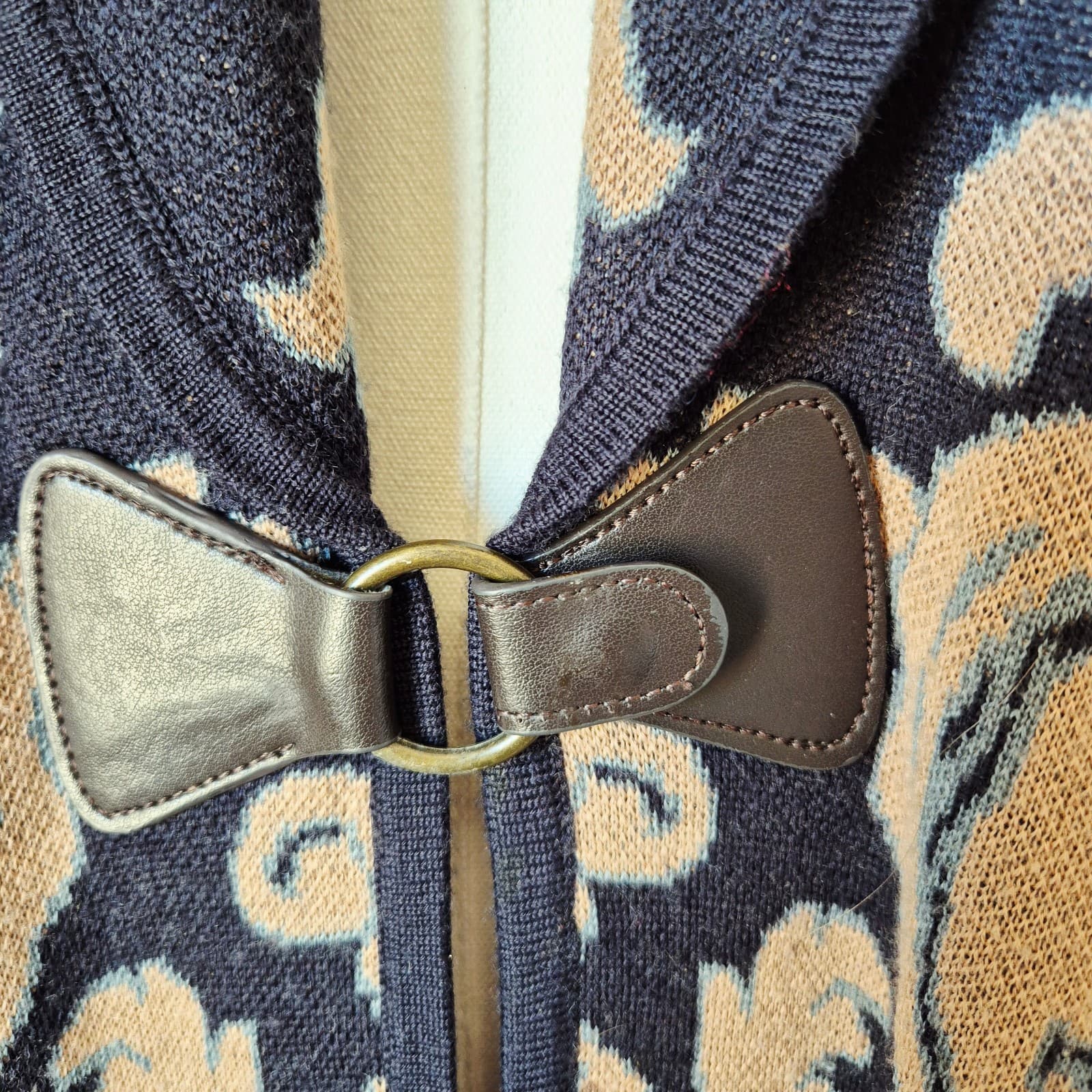 Soft Surroundings D'Orsay Wool Blend Floral Jacquard Buckle Long Cardigan Sz.L - Thumbnail 10