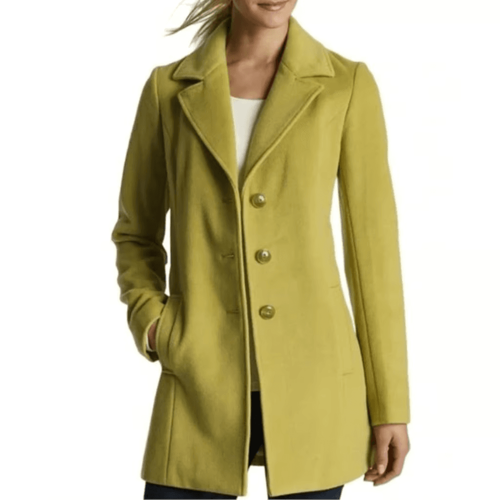 J Jill About Town Wool Blend Pea Coat Button Lined Zesty Lime Green Petite-XS - Thumbnail 2