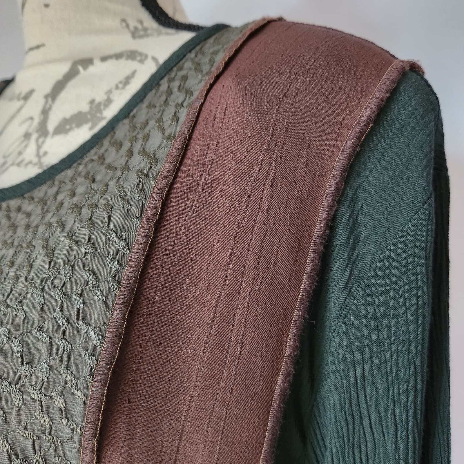 Vintage Spencer Alexis Patchwork Lagenlook Top Long Sleeve Multicolor Sz.8 USA - Thumbnail 4