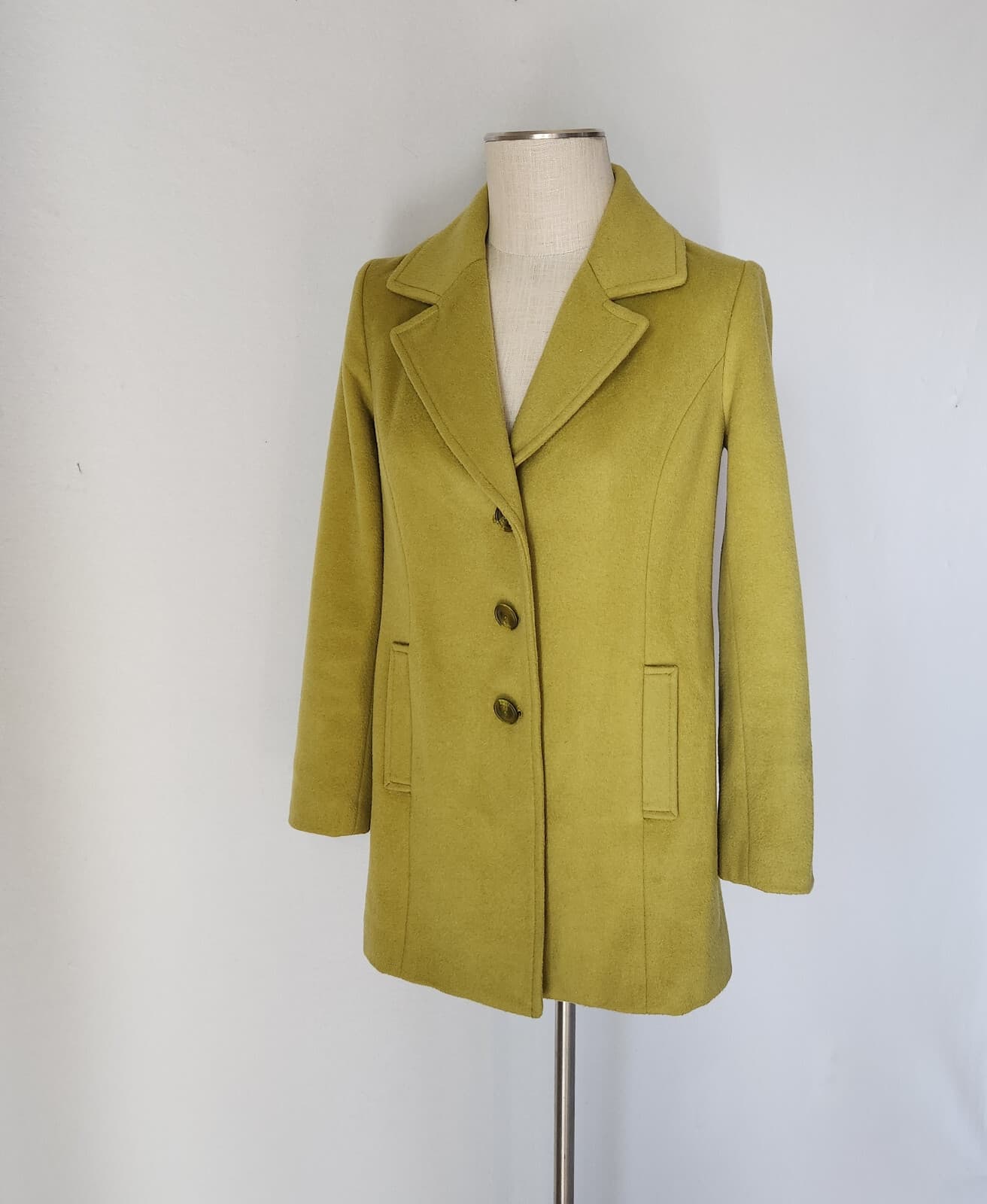 J Jill About Town Wool Blend Pea Coat Button Lined Zesty Lime Green Petite-XS - Thumbnail 3
