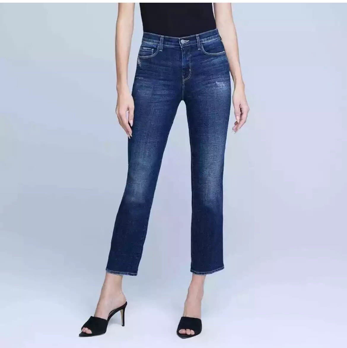 L'AGENCE Alexia High Rise Crop Jeans Distressed Jabot Atwood Wash Blue Womens 26 - Thumbnail 4