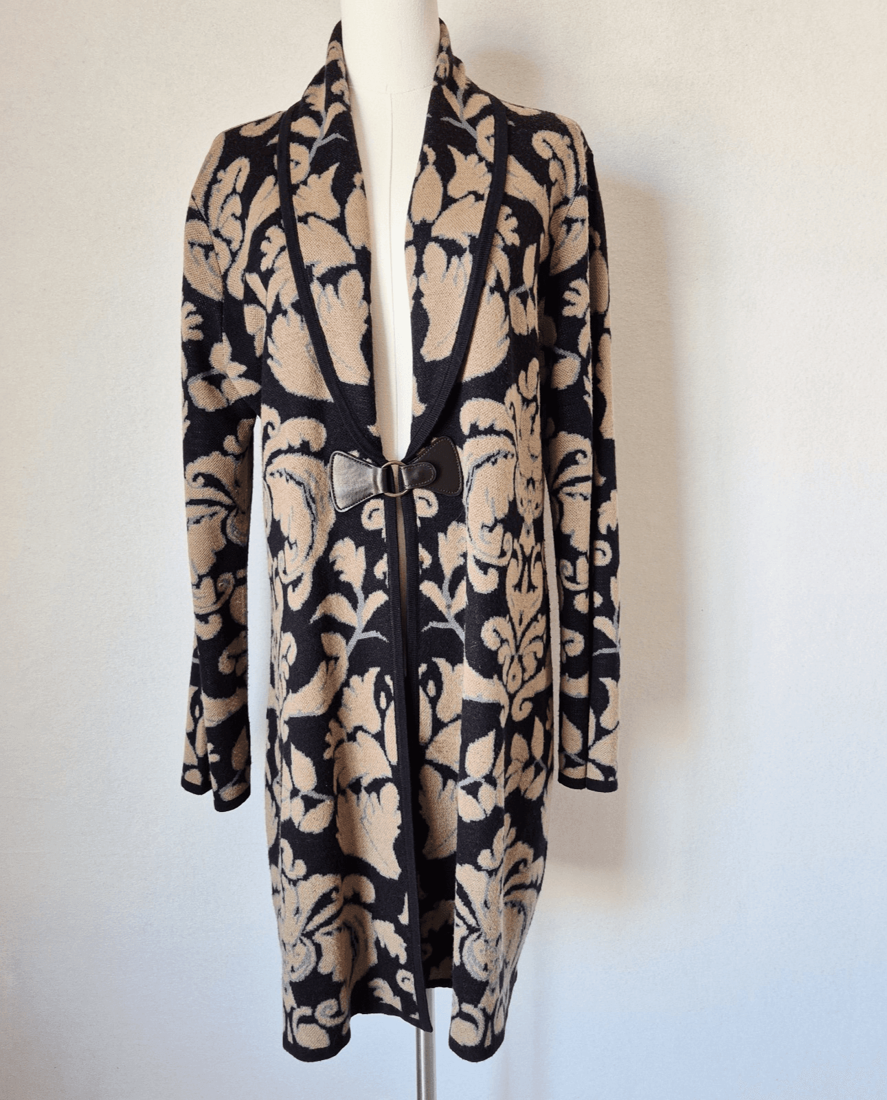 Soft Surroundings D'Orsay Wool Blend Floral Jacquard Buckle Long Cardigan Sz.L - Thumbnail 2