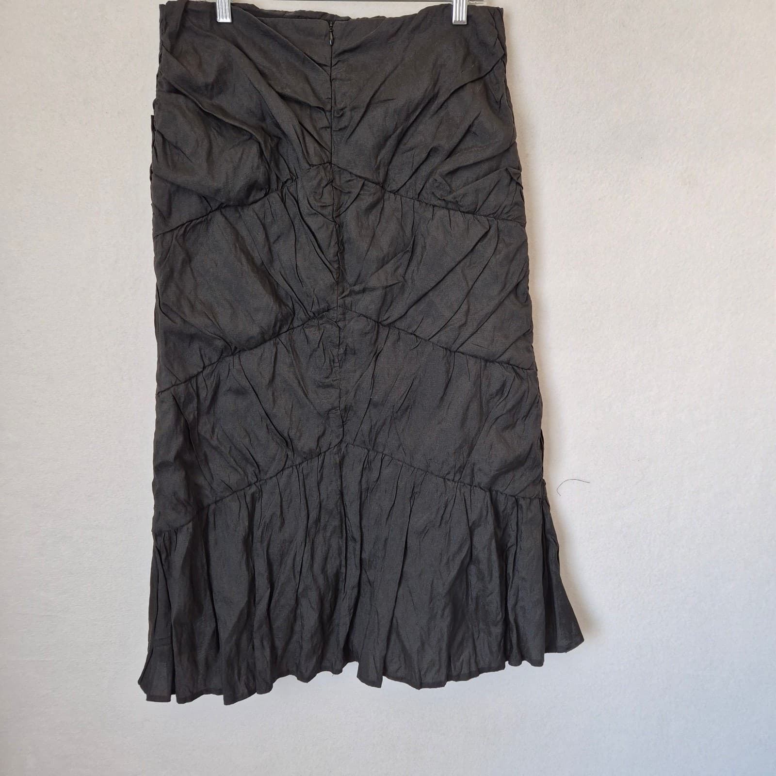 Ronen Chen Crinkle Ruched Ruffle Midi Pencil Skirt Hi-Low Black Zip Women's 2 - Thumbnail 3
