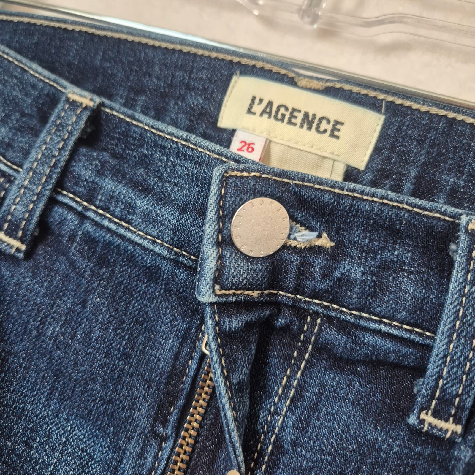 L'AGENCE Alexia High Rise Crop Jeans Distressed Jabot Atwood Wash Blue Womens 26 - Thumbnail 7