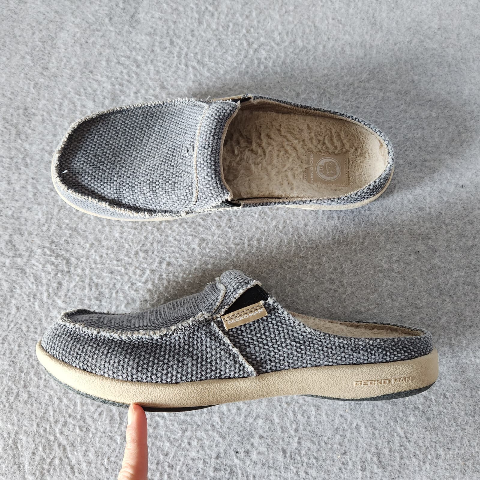 Gecko Man Arch Support Canvas House Slipper Comfort Fleece Insole Grey Mens' 8.5