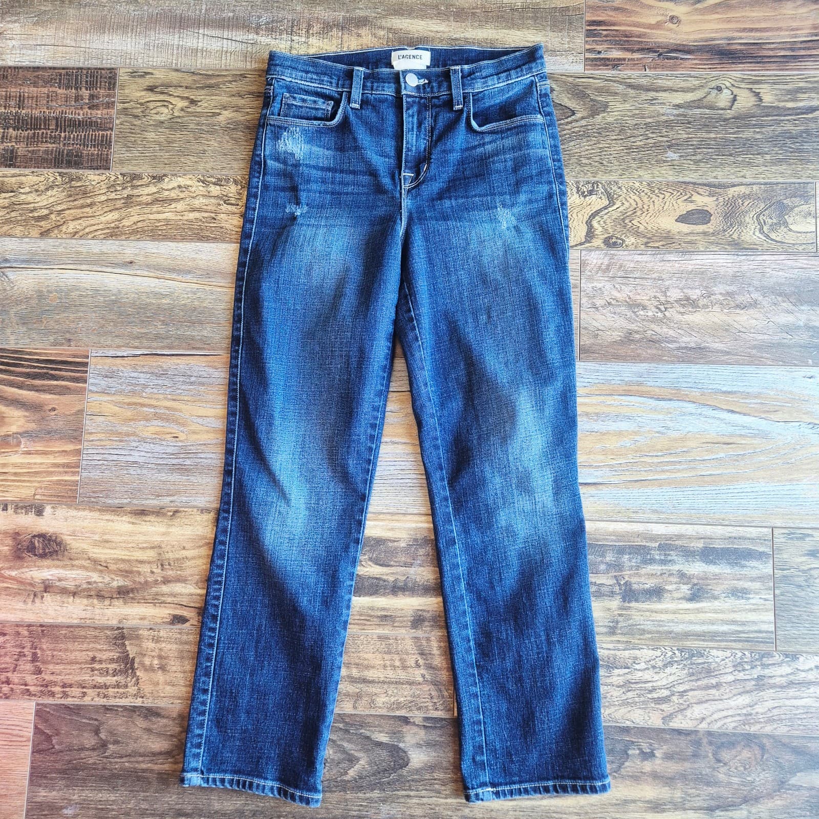 L'AGENCE Alexia High Rise Crop Jeans Distressed Jabot Atwood Wash Blue Womens 26 - Thumbnail 3