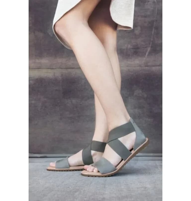 Sorel Ella Leather Gore Stretch Strap Sporty Sandal Comfortable Sage Green US11 - Thumbnail 3