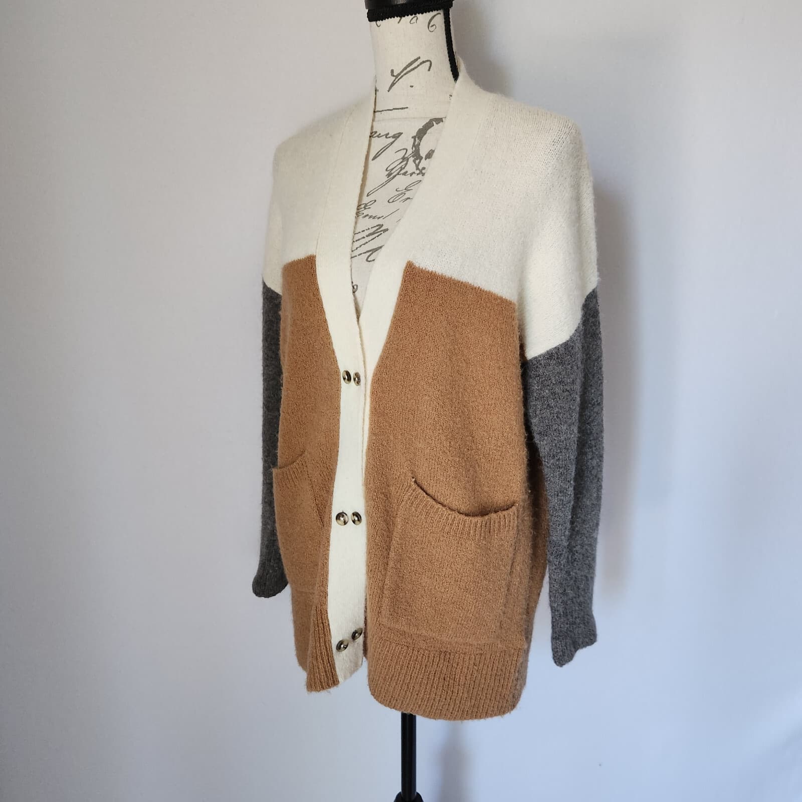 Madewell Allston Double-Button Cardigan Sweater Pocket Colorblock Wool Blend XS - Thumbnail 3