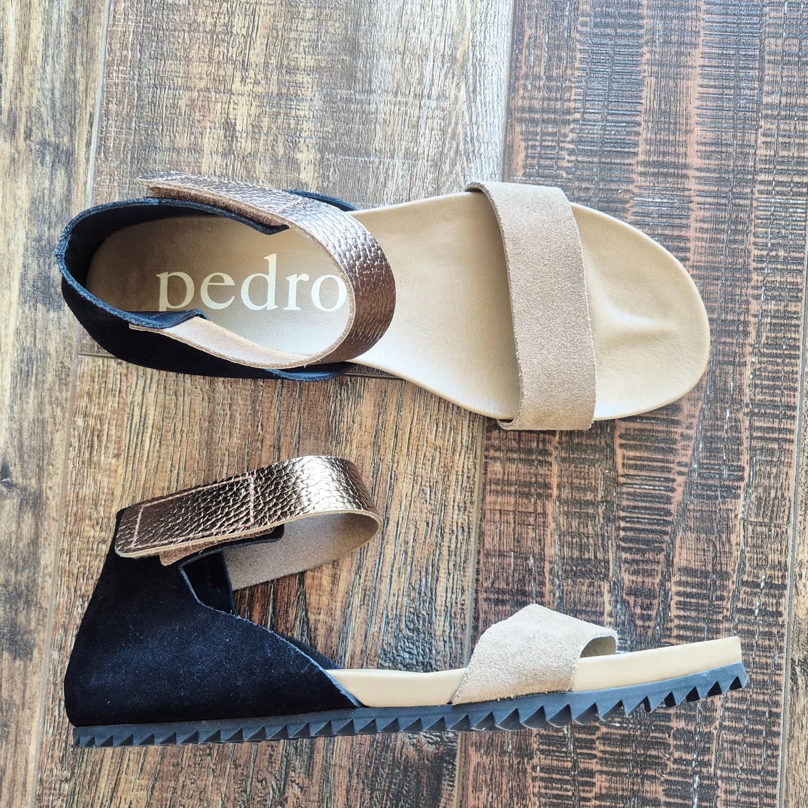 Pedro Garcia Jalila Flat Ankle Strap Sandals Gold Metallic Pebble Leather EU41 - Thumbnail 3