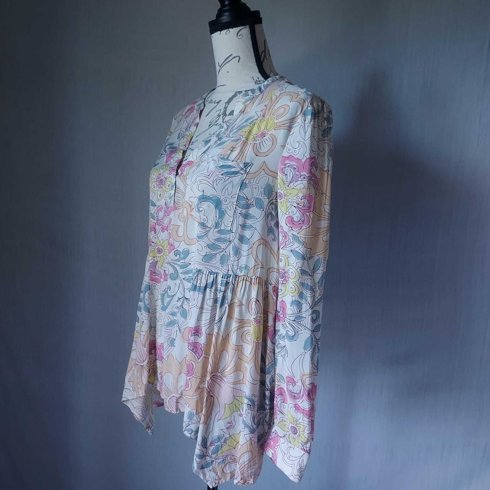 Maeve Anthropologie Laiken Floral Top V-Neck Long Sleeve Multicolor Women Small - Thumbnail 4