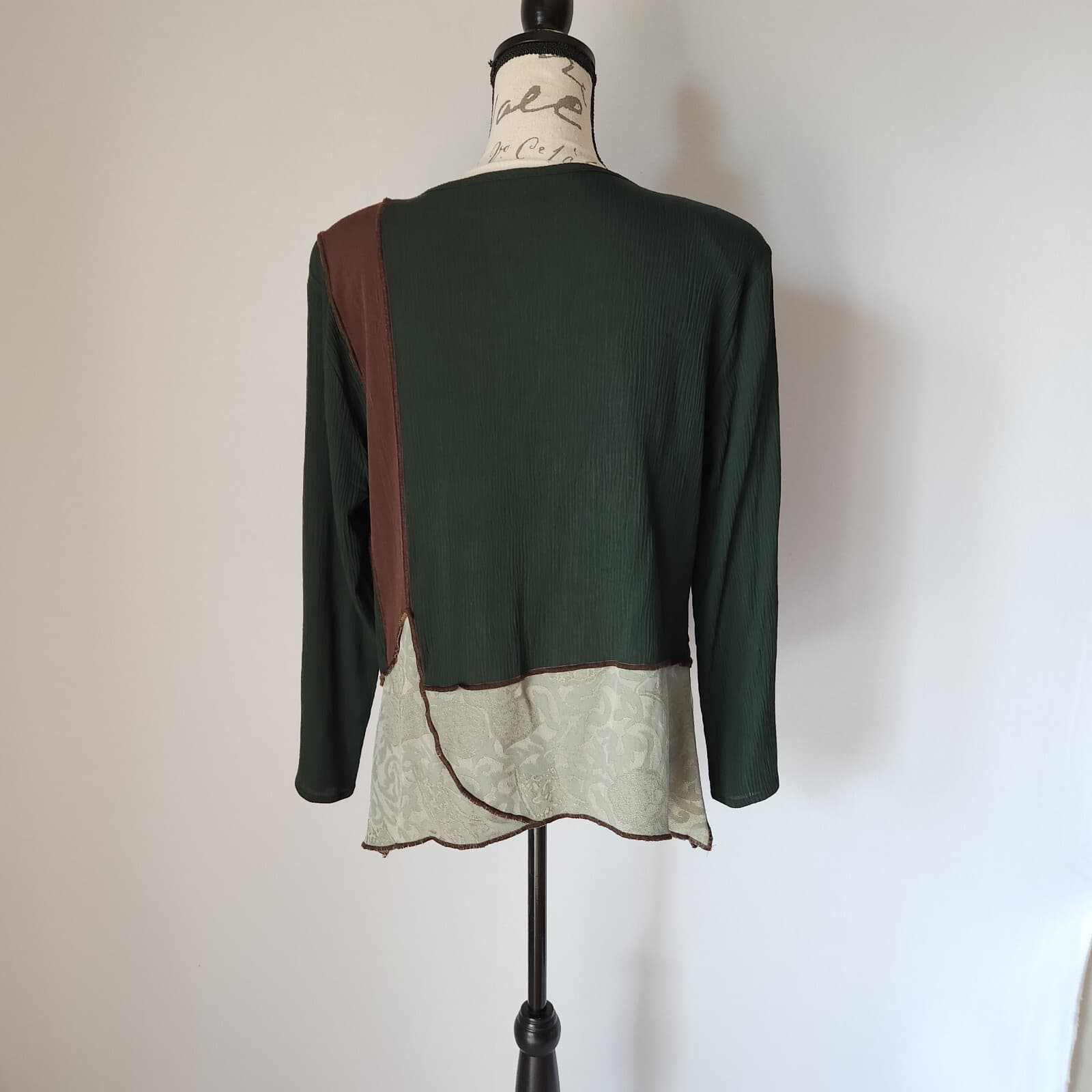 Vintage Spencer Alexis Patchwork Lagenlook Top Long Sleeve Multicolor Sz.8 USA - Thumbnail 5