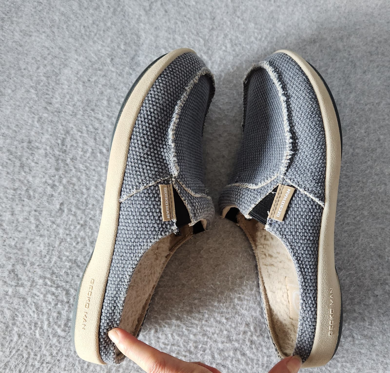 Gecko Man Arch Support Canvas House Slipper Comfort Fleece Insole Grey Mens' 8.5 - Thumbnail 8