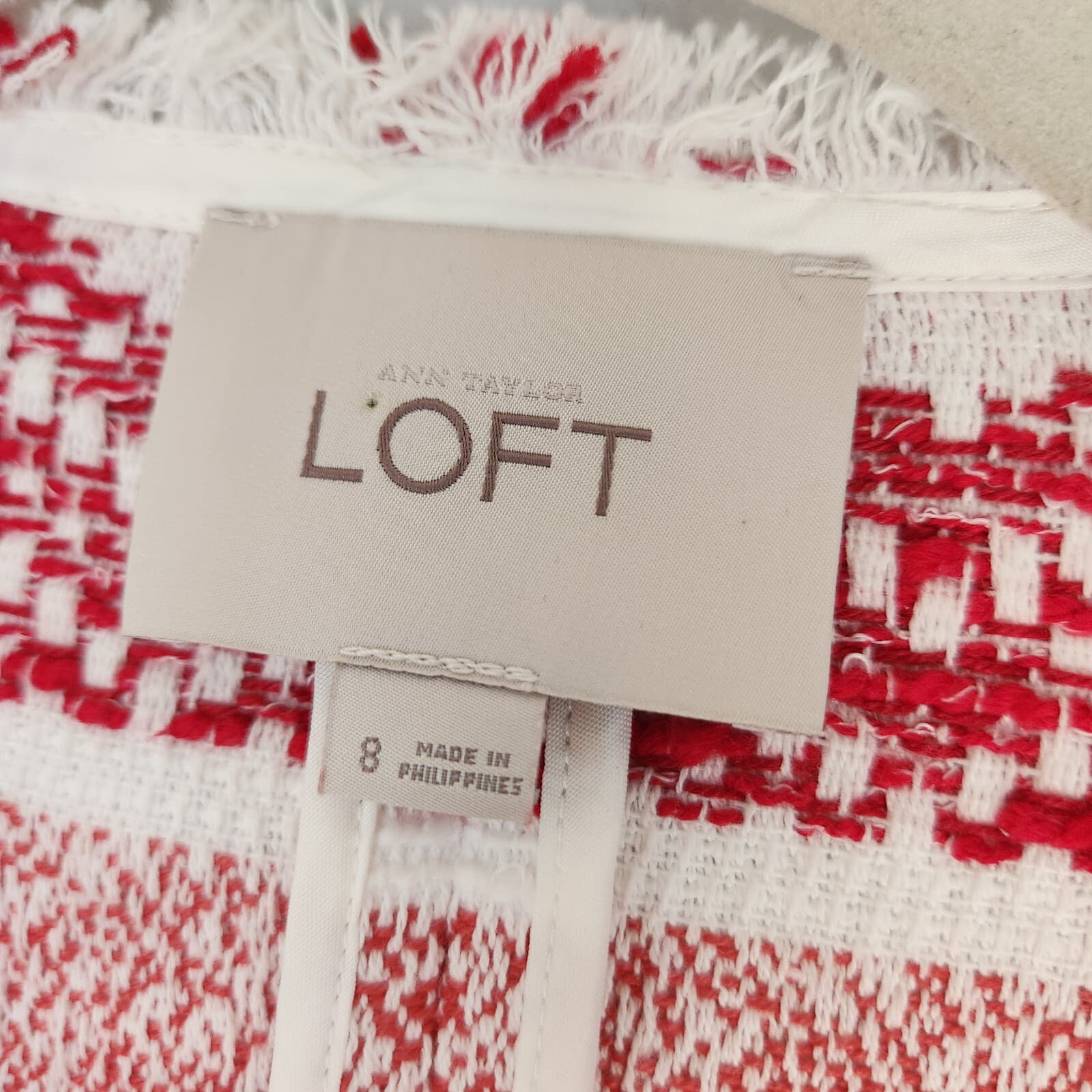 Ann Taylor LOFT Fiesta Woven Open Blazer Draped Collar Fringe Trim Tribe Sz.8 - Thumbnail 10