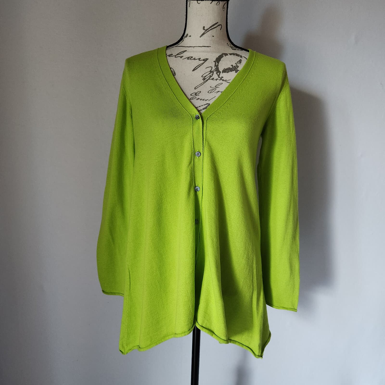 NWoT Fabrizio Del Carlo Made in Italy Cotton Cashmere Cardigan V-Neck Green Sz.M - Thumbnail 2