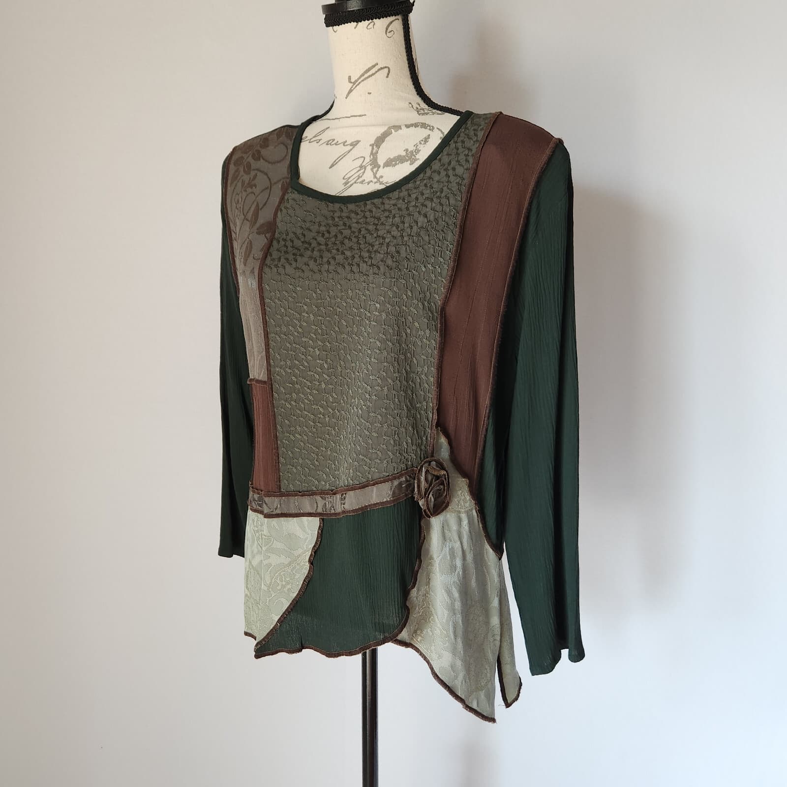 Vintage Spencer Alexis Patchwork Lagenlook Top Long Sleeve Multicolor Sz.8 USA - Thumbnail 2