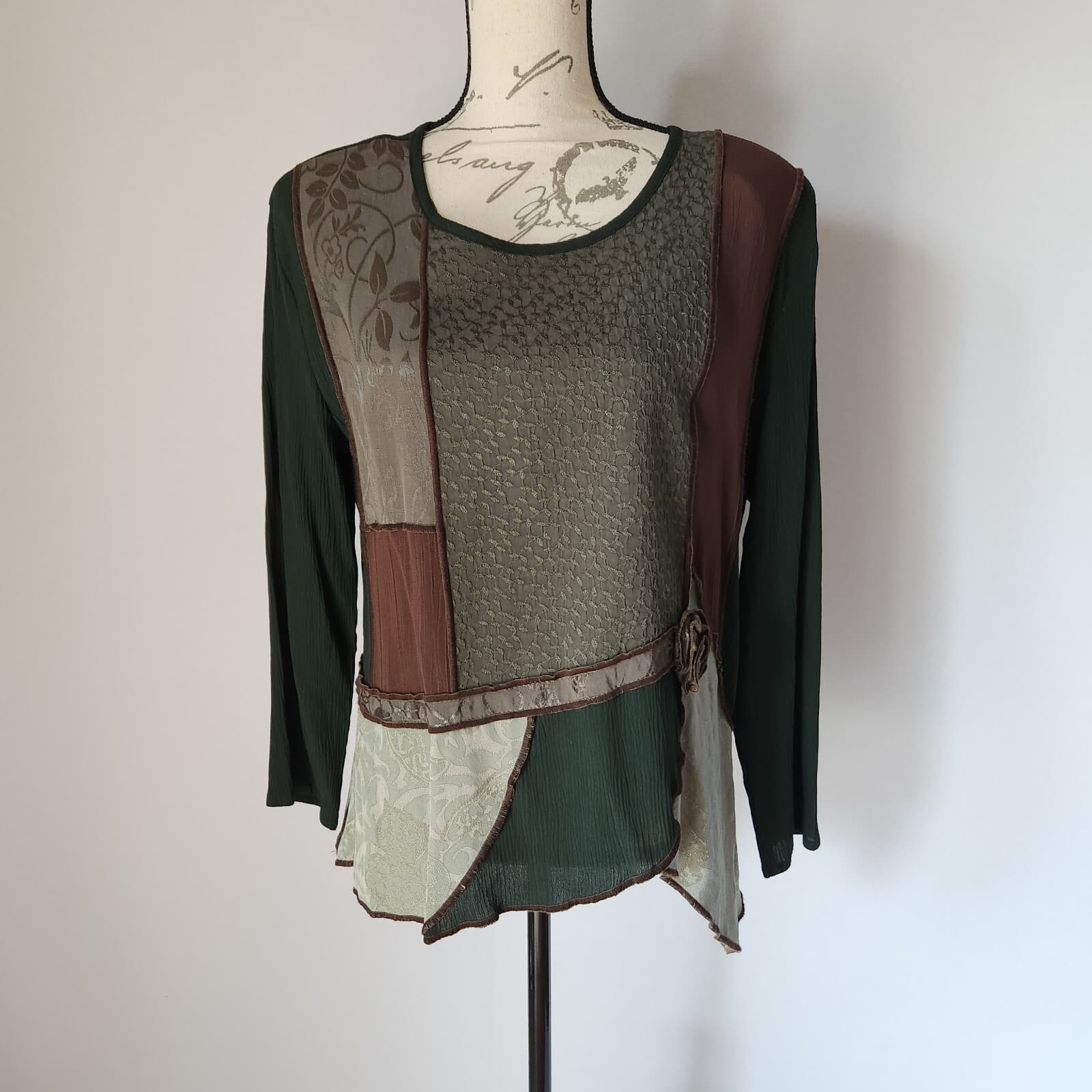 Vintage Spencer Alexis Patchwork Lagenlook Top Long Sleeve Multicolor Sz.8 USA - Thumbnail 3