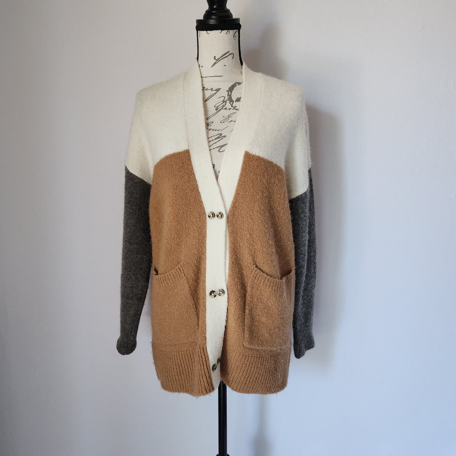 Madewell Allston Double-Button Cardigan Sweater Pocket Colorblock Wool Blend XS - Thumbnail 2