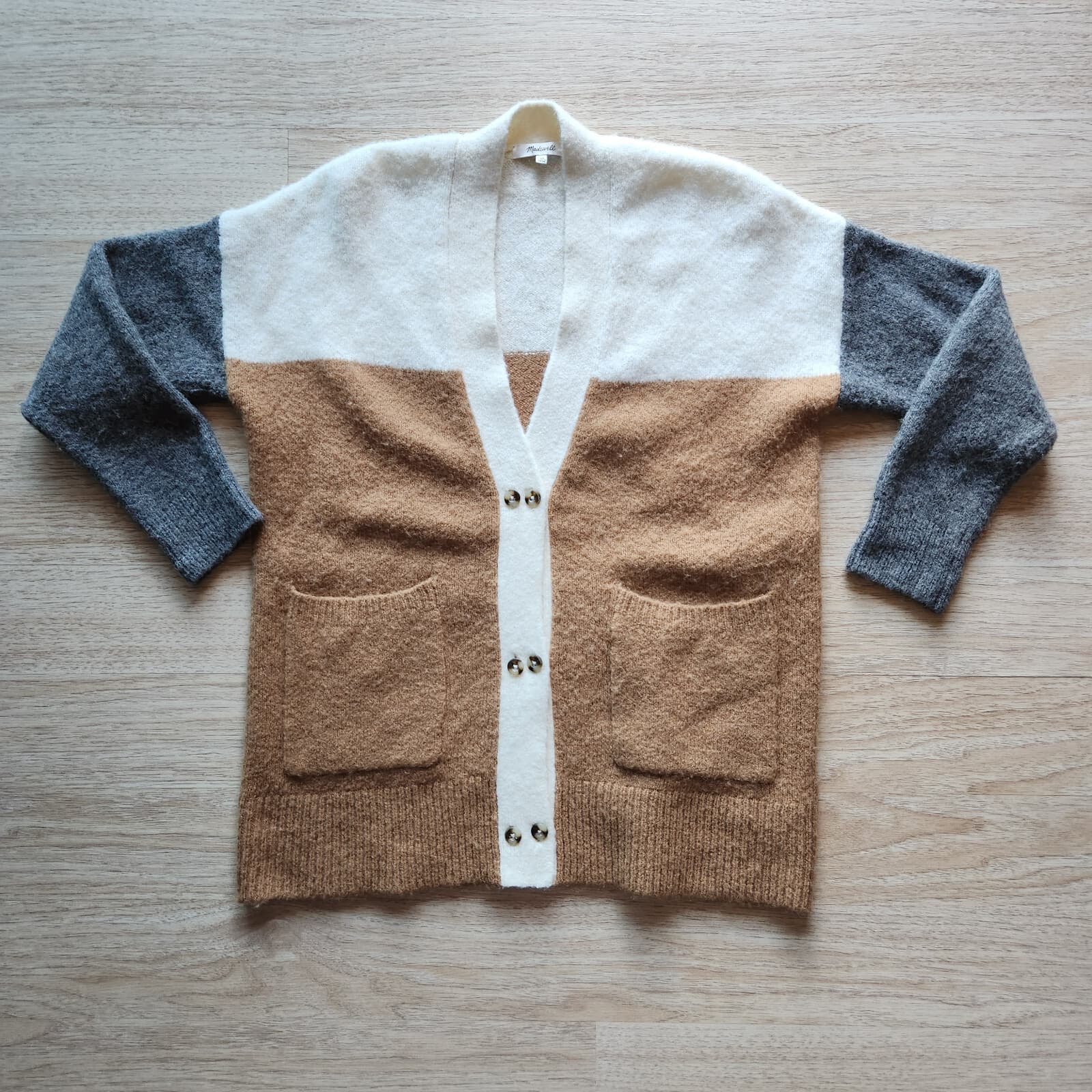 Madewell Allston Double-Button Cardigan Sweater Pocket Colorblock Wool Blend XS - Thumbnail 4