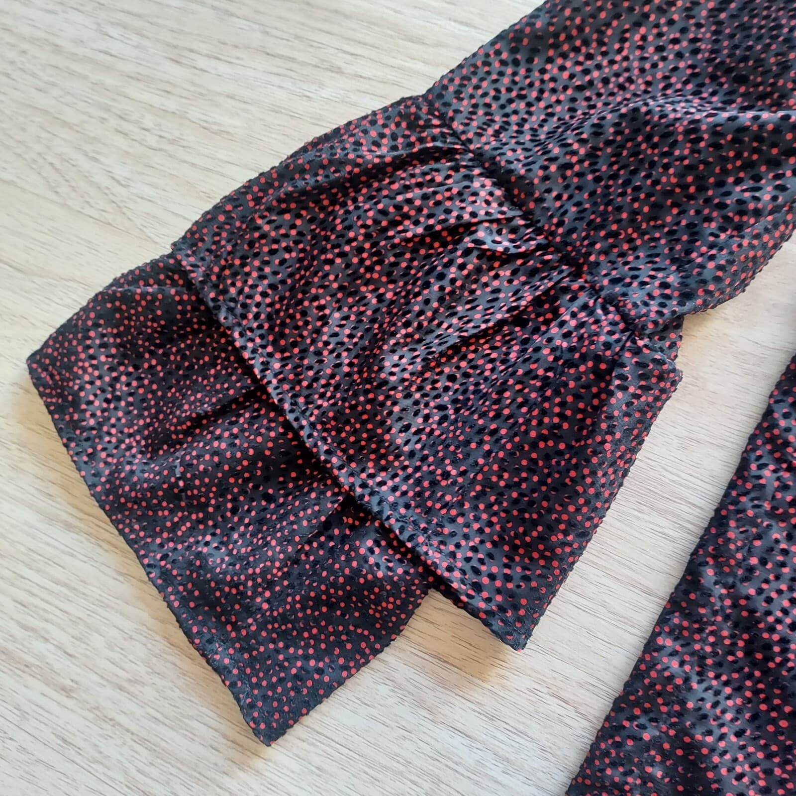 Lucky Brand Ruffle Blouse Bell Long Sleeve Jacquard Velvet-Polka Dot Red-Black L - Thumbnail 10