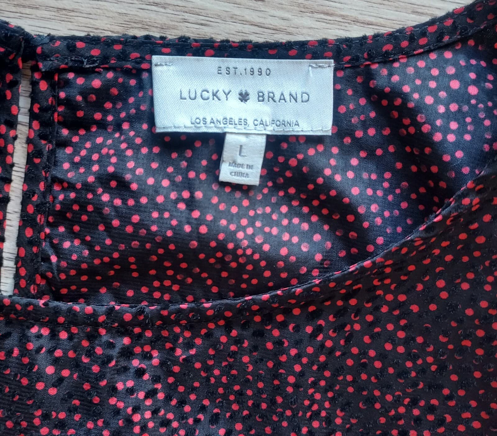 Lucky Brand Ruffle Blouse Bell Long Sleeve Jacquard Velvet-Polka Dot Red-Black L - Thumbnail 11