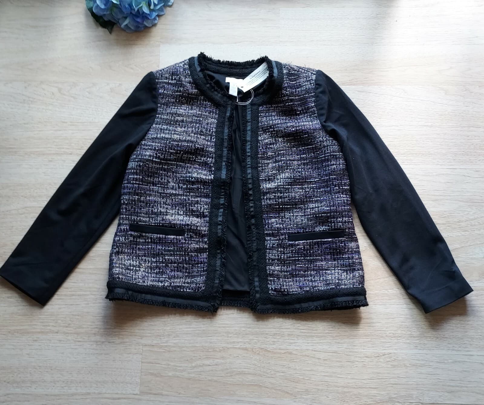 NWT Chico's Metallic Tweed Open Front Blazer Black-Purple Polyester Wool Blend 1 - Thumbnail 5