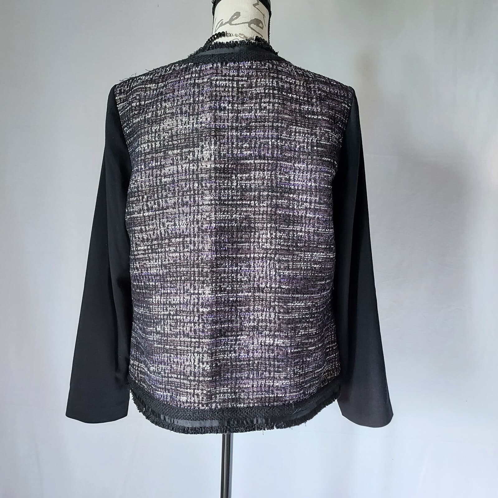NWT Chico's Metallic Tweed Open Front Blazer Black-Purple Polyester Wool Blend 1 - Thumbnail 4