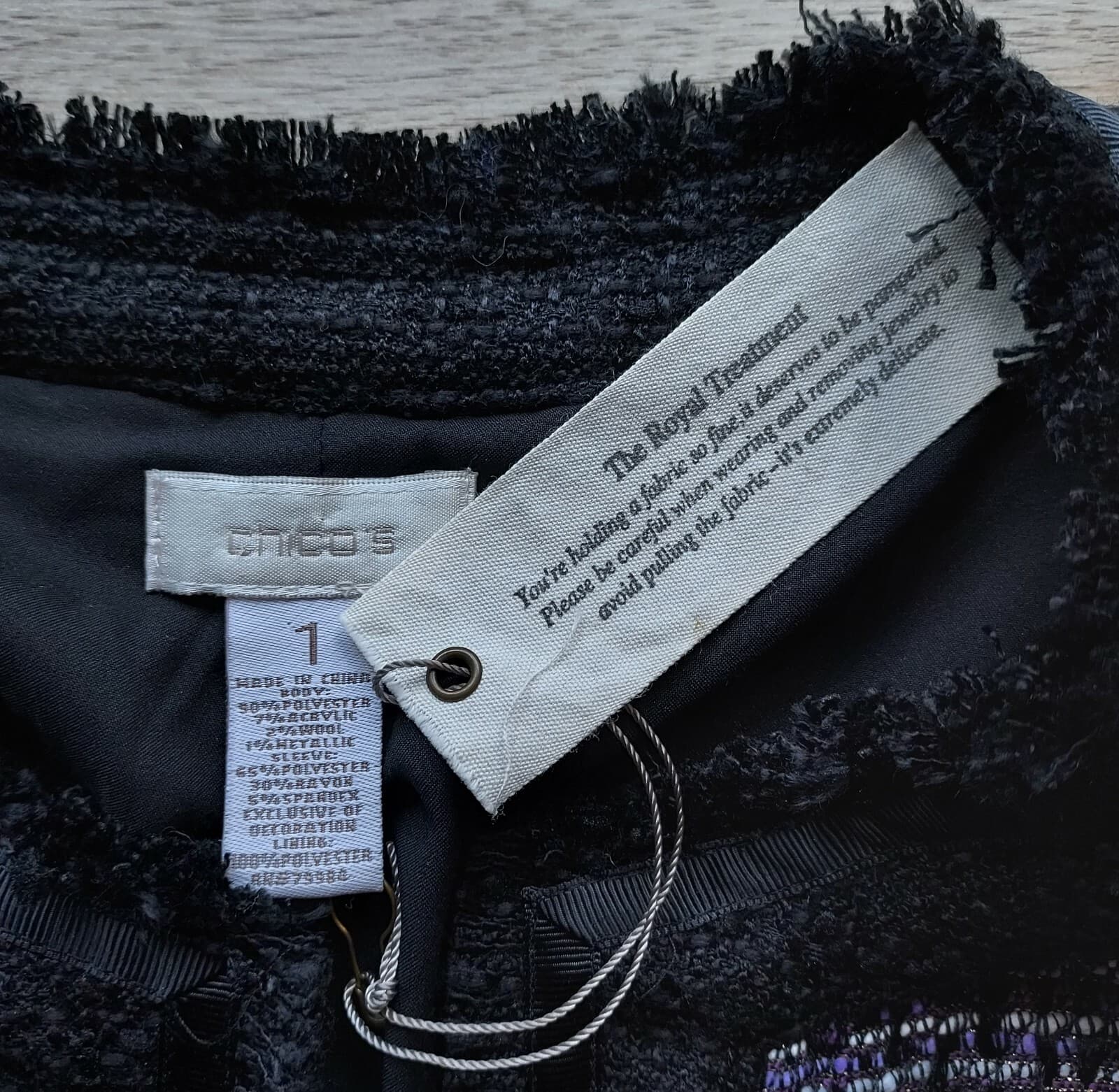 NWT Chico's Metallic Tweed Open Front Blazer Black-Purple Polyester Wool Blend 1 - Thumbnail 6