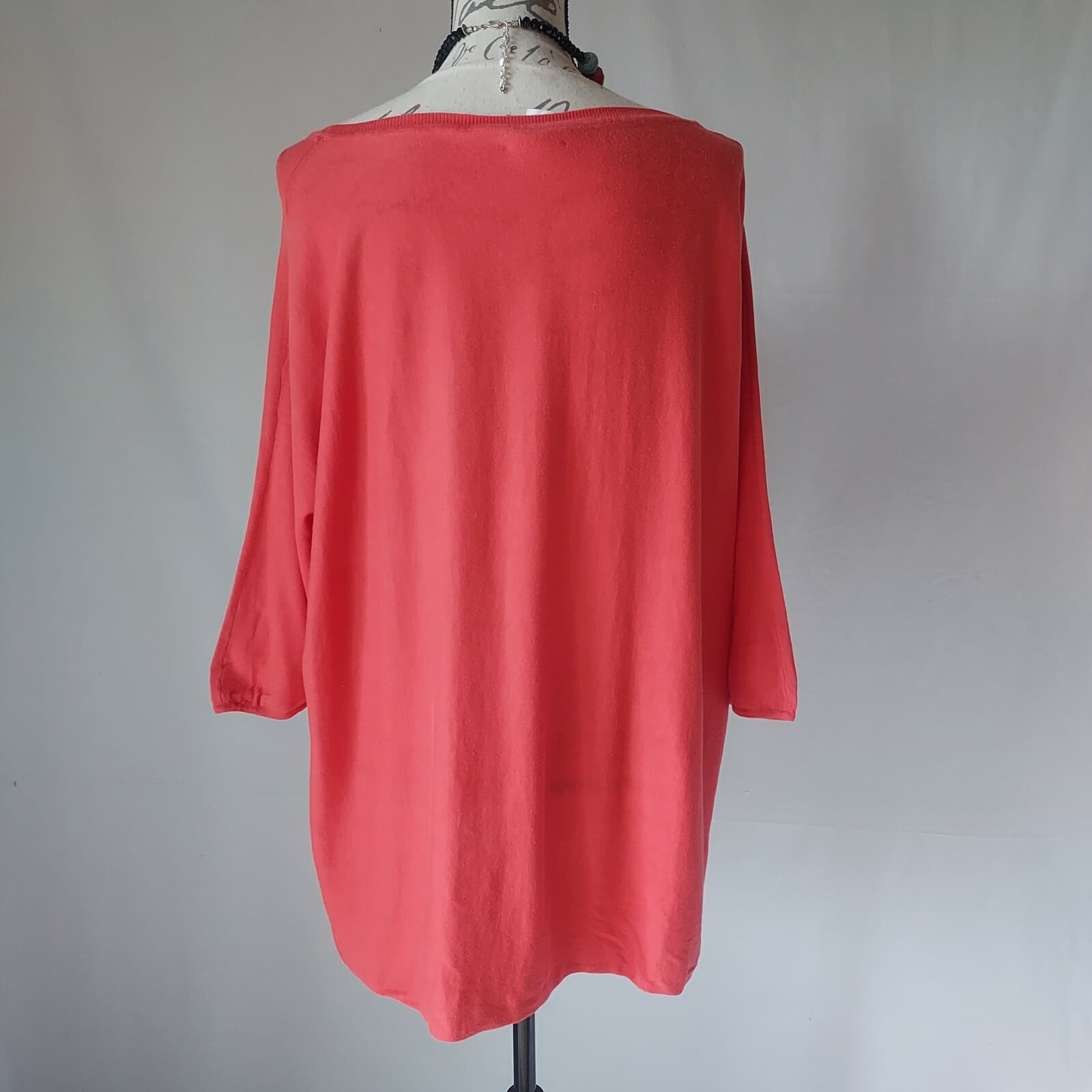 Garnet Hill Silk Cotton Knit Tunic Top Drop Shoulder Scoop Neck Red-Orange Sz.M - Thumbnail 4