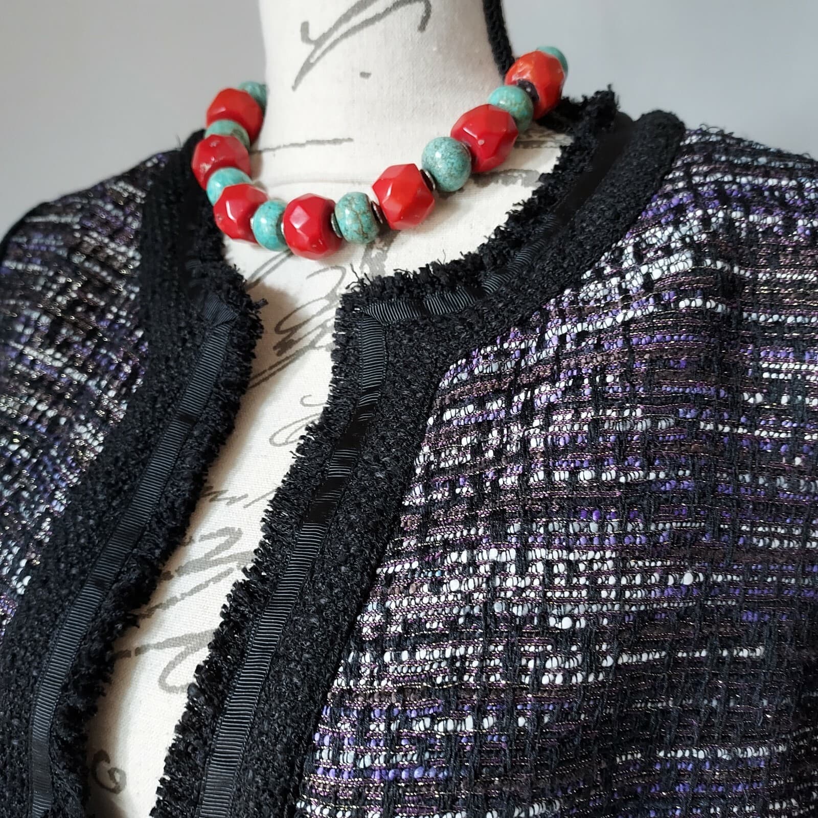 NWT Chico's Metallic Tweed Open Front Blazer Black-Purple Polyester Wool Blend 1 - Thumbnail 2