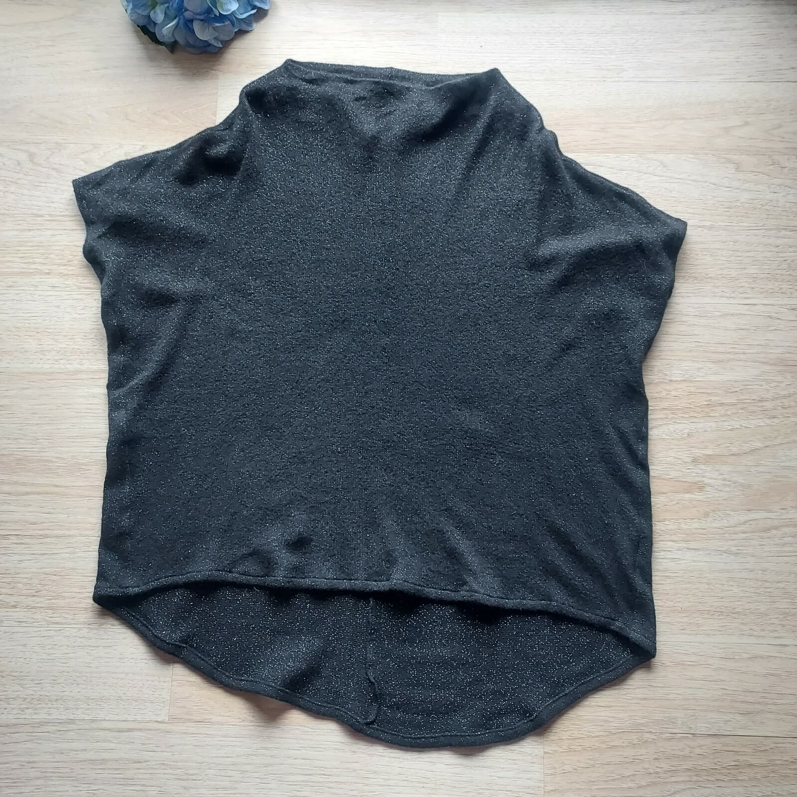 Bryn Walker Wool Blend Tunic Sweater Drop Shoulder Boat Neck Black Metallic Sz.S - Thumbnail 3