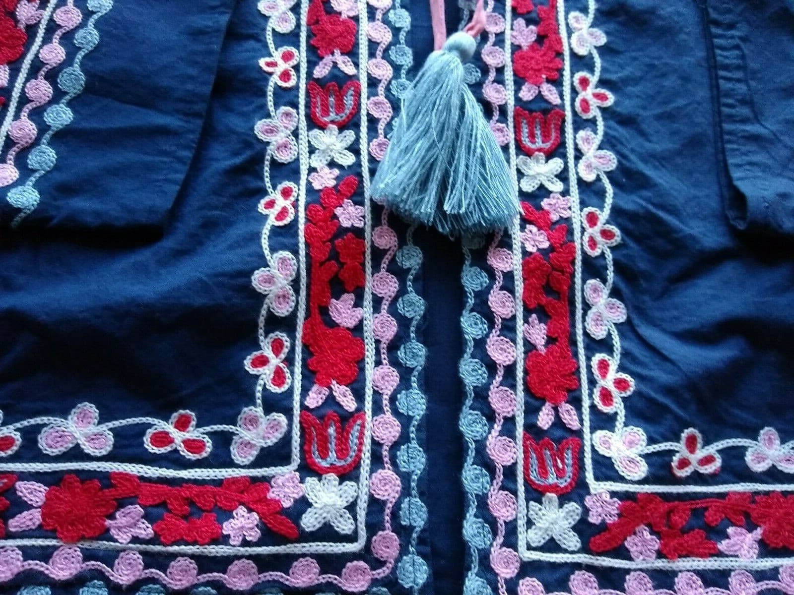 NWT Pure Nordic Belle Embroidered Open Front Boho Jacket Long Sleeves Blue L $99 - Thumbnail 5