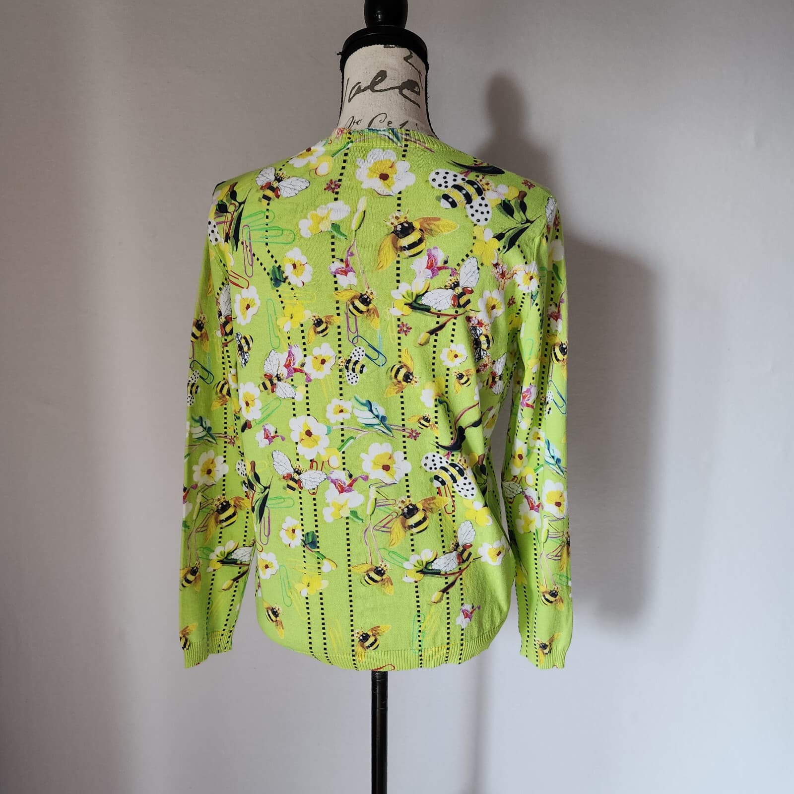 Piccione Piccione Made in Italy Bee Floral Cardigan Button Cotton Green Sz.42 - Thumbnail 4