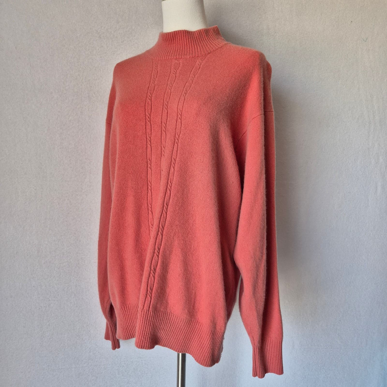 Vintage Precious Fibers Women's 1X 100% Cashmere Mock Neck Sweater Red-Pink - Thumbnail 3