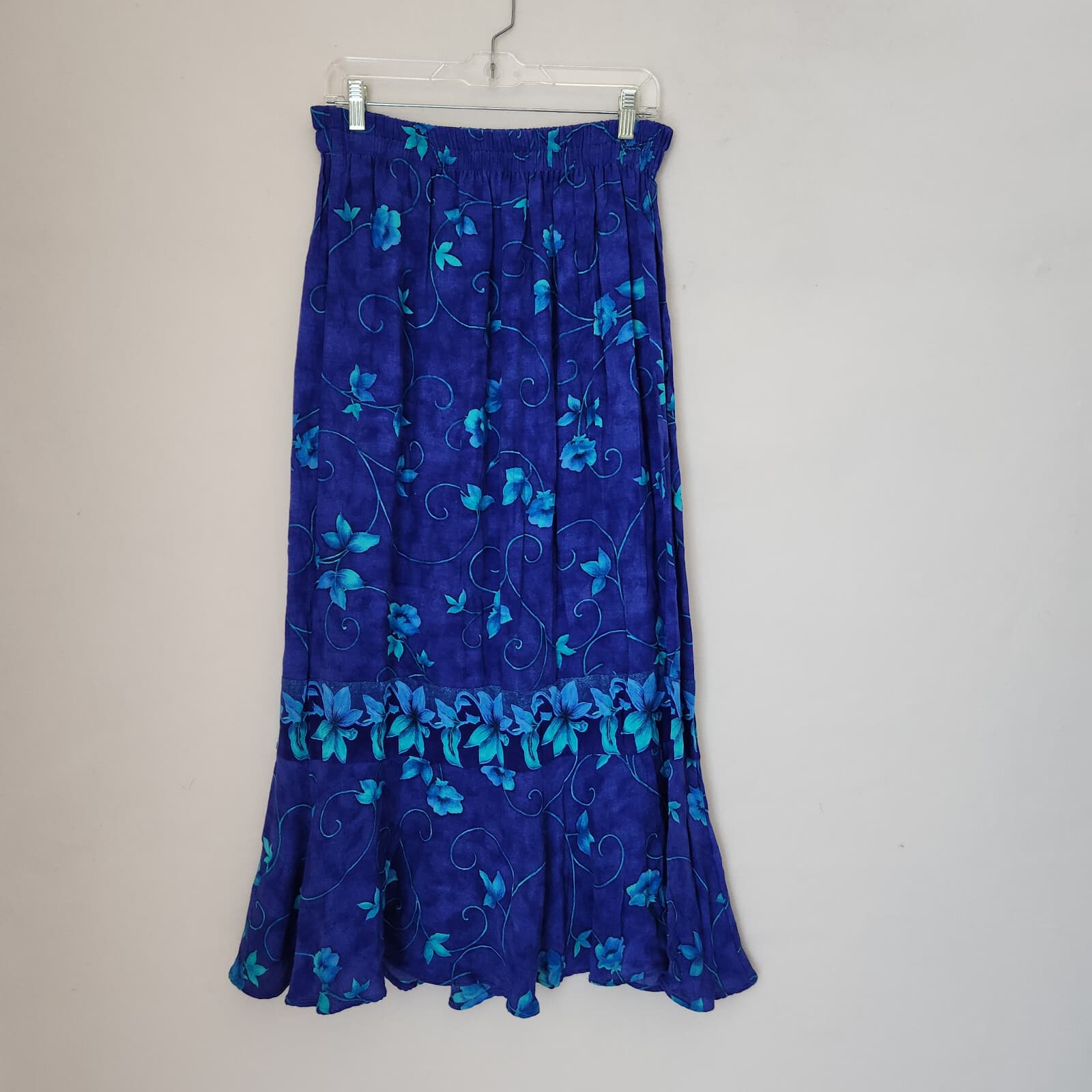 Red Rock Reflections Floral Maxi Skirt Elastic-Waist Blue One Size (Waist 30") - Thumbnail 2