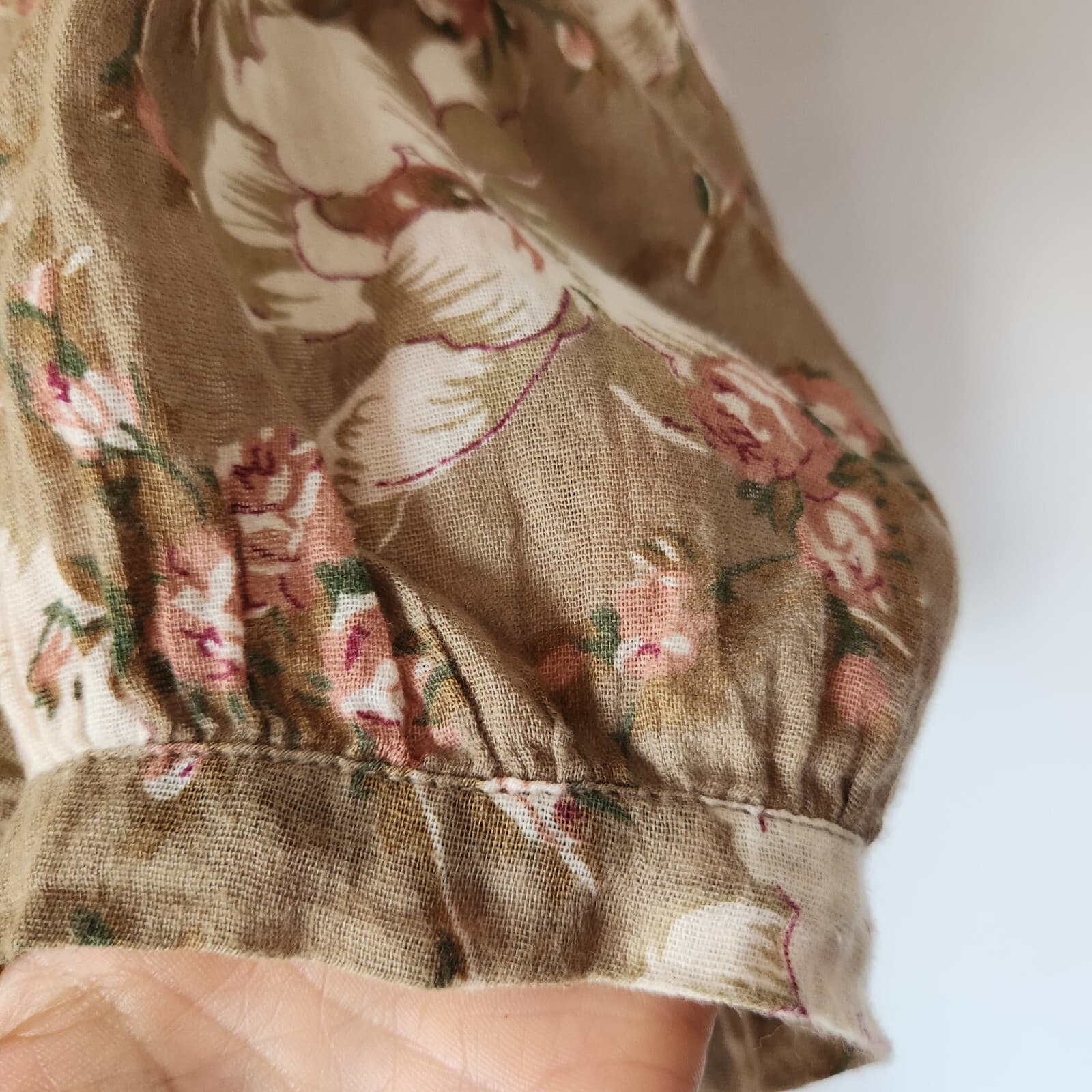Denim & Supply Ralph Lauren Floral Ruffle Lace-Up Boho Top Puff Sleeve Brown M - Thumbnail 7