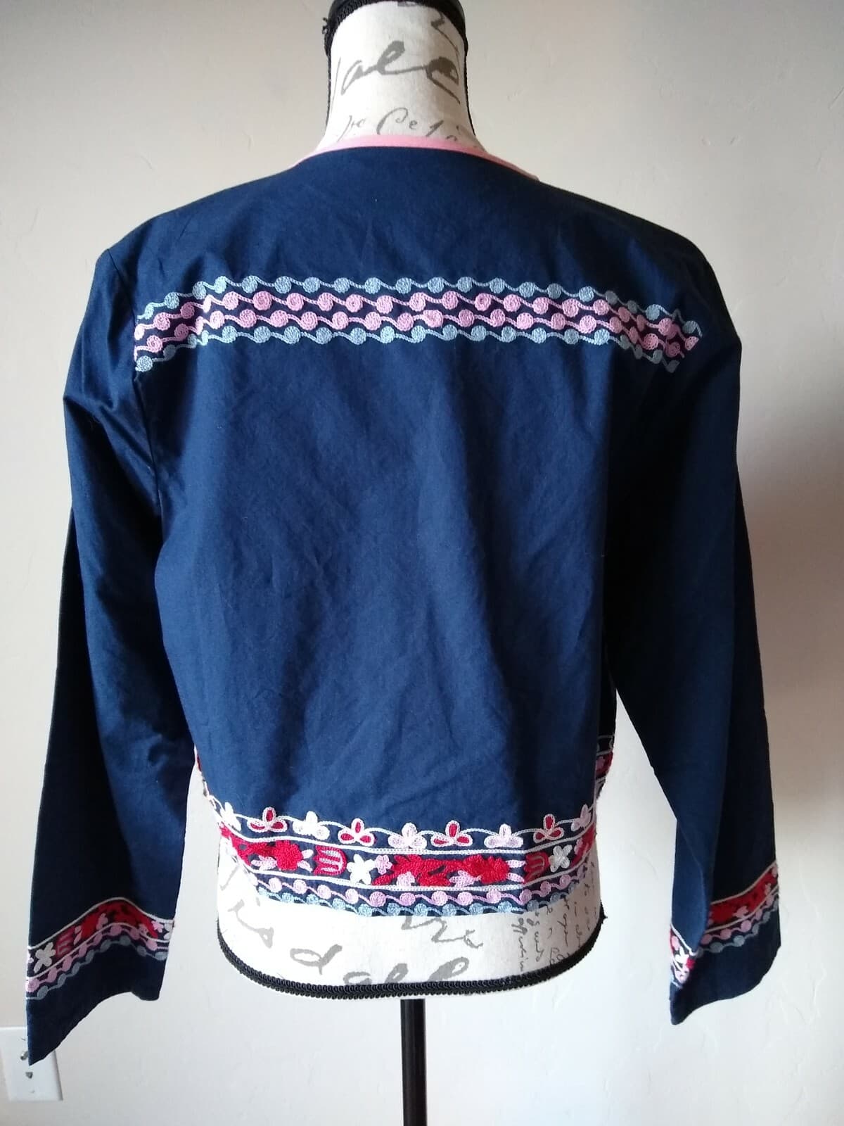 NWT Pure Nordic Belle Embroidered Open Front Boho Jacket Long Sleeves Blue L $99 - Thumbnail 4