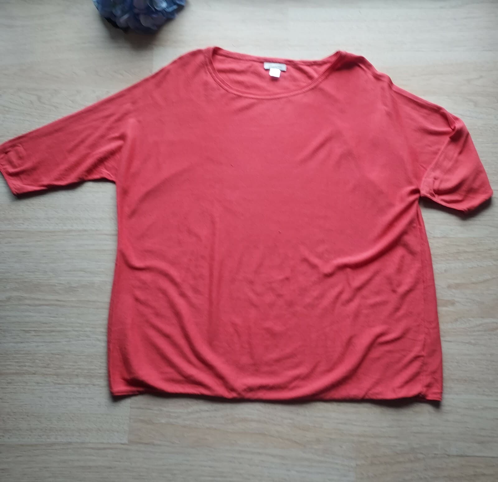 Garnet Hill Silk Cotton Knit Tunic Top Drop Shoulder Scoop Neck Red-Orange Sz.M - Thumbnail 5