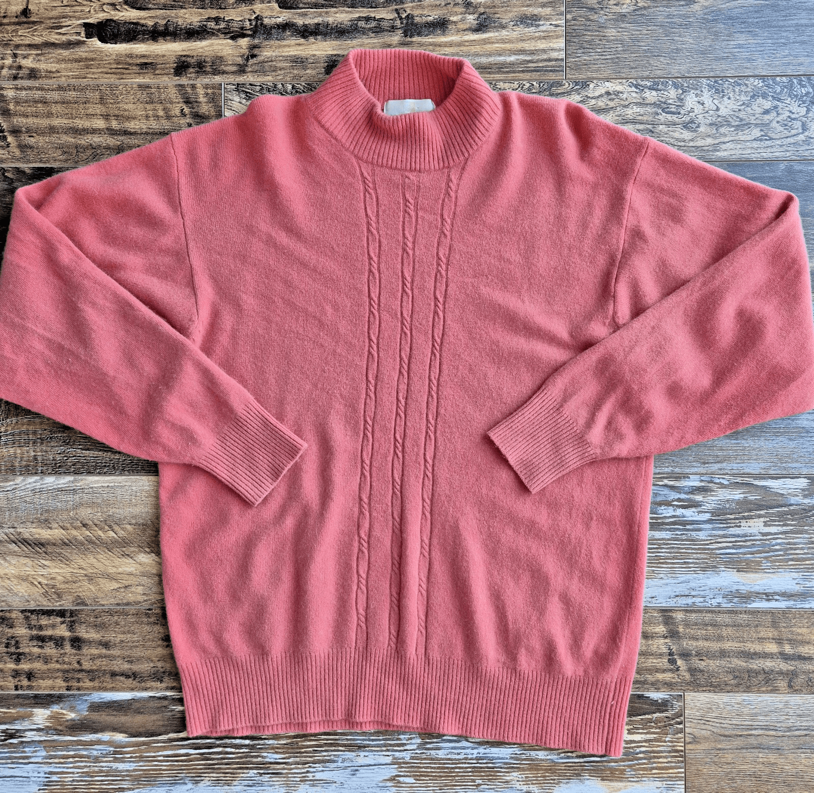 Vintage Precious Fibers Women's 1X 100% Cashmere Mock Neck Sweater Red-Pink - Thumbnail 2