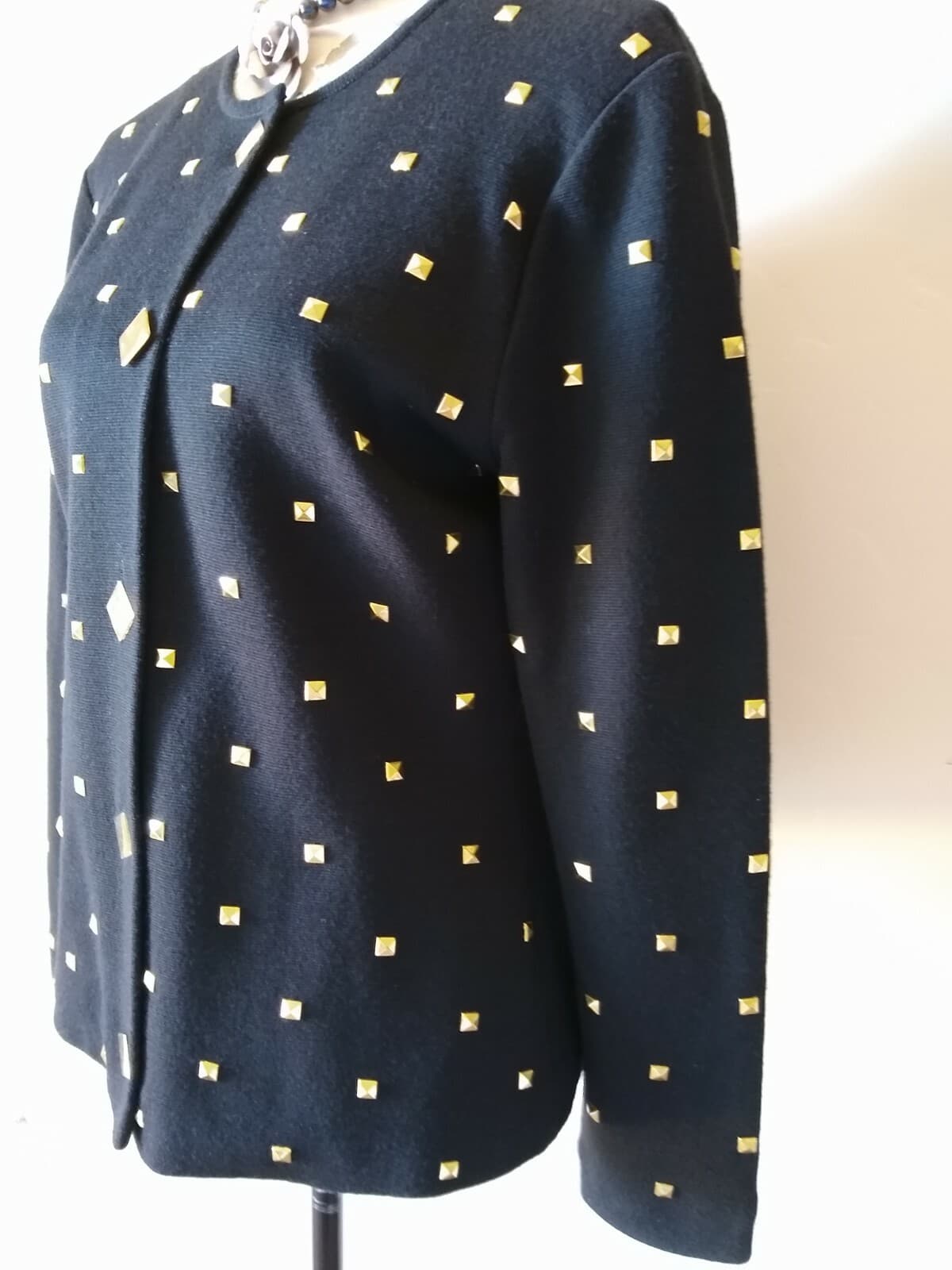 Vintage Outlander Collection Wool Blend Studded Cardigan Jacket Button Black M - Thumbnail 3
