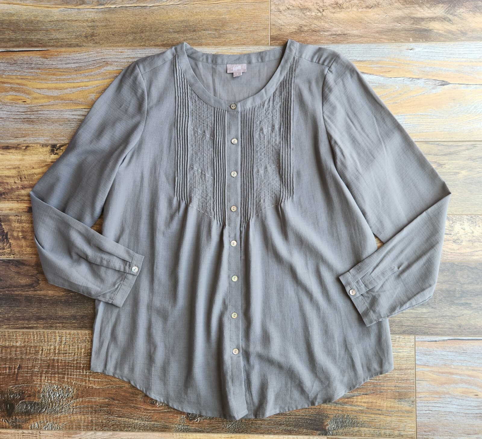 J.Jill Cotton Wool Pintuck Tunic Blouse Button-Front Long Sleeve Grey Women's M - Thumbnail 6