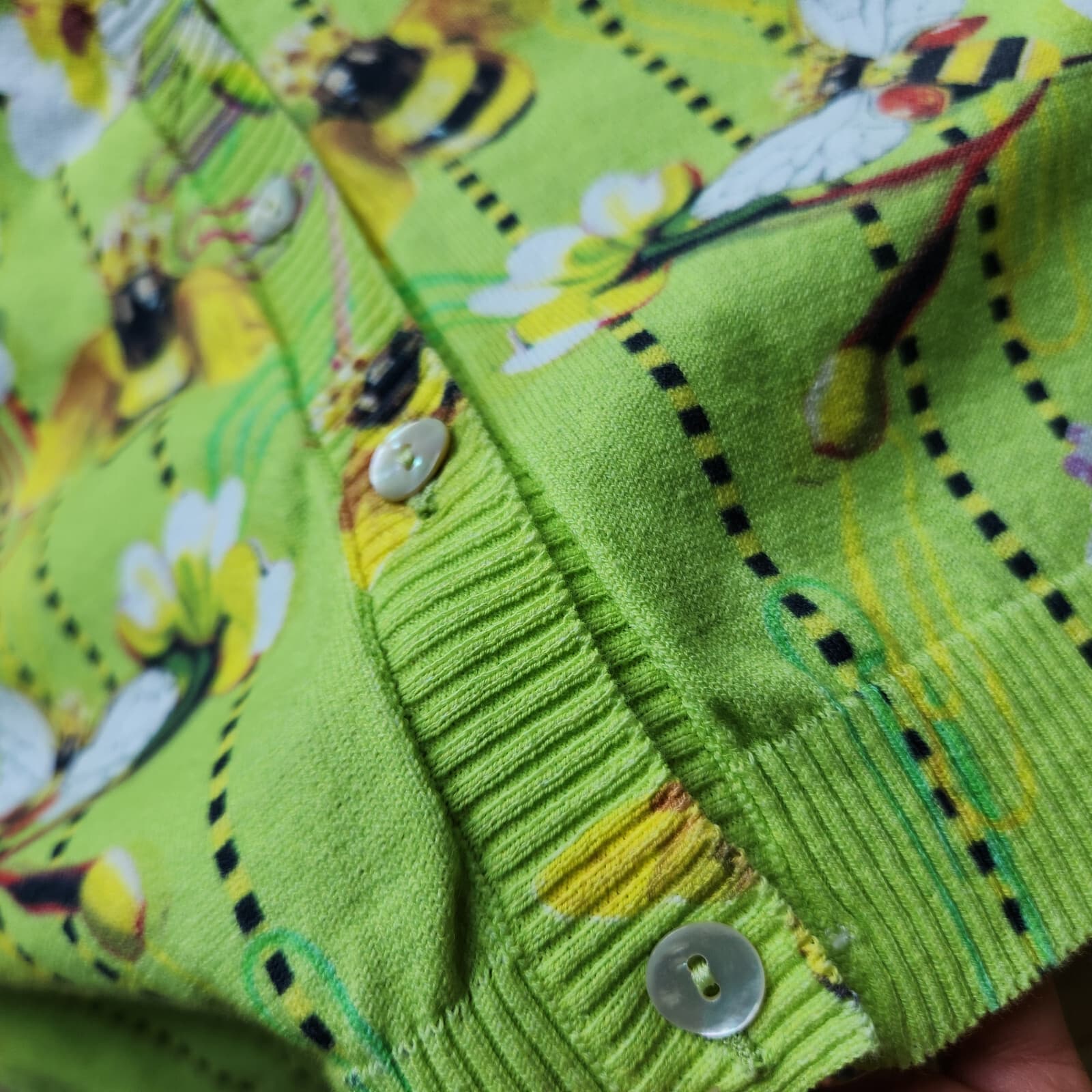 Piccione Piccione Made in Italy Bee Floral Cardigan Button Cotton Green Sz.42 - Thumbnail 7